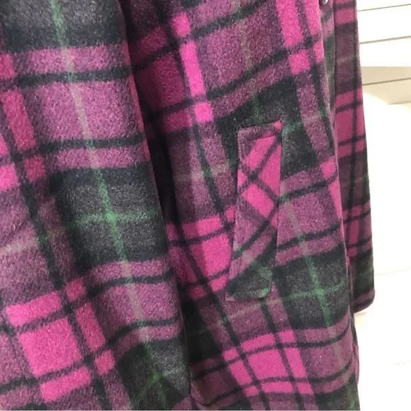 Vintage 90s Emily in Paris style dark magenta plaid pea coat sz XL - Picture 3 of 9